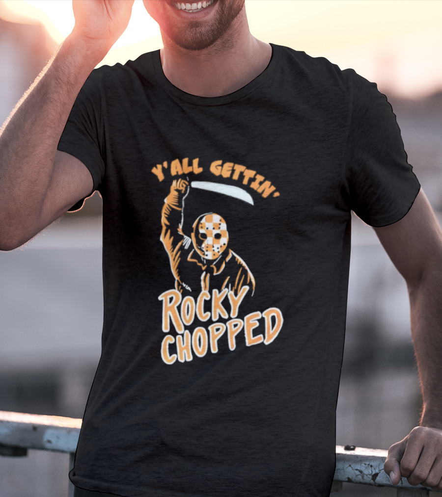 Y’all Gettin’ Rocky Chopped Checkered Mask And Machete Art T-Shirt