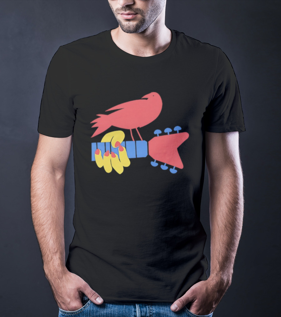 Woodstock Bird Holding Guitar Iconic Symbol T-Shirt
