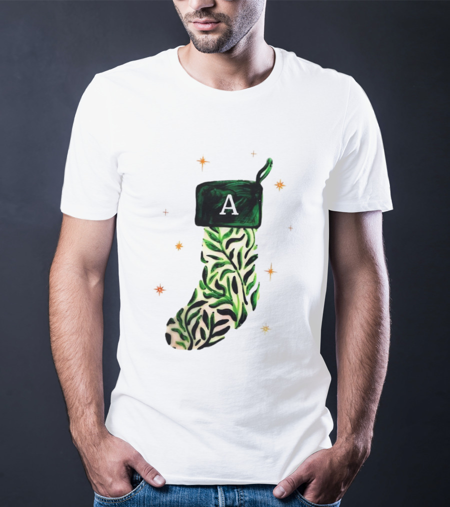 A Stocking Christmas Personalized A Monogram Leaf Pattern Holiday T-Shirt