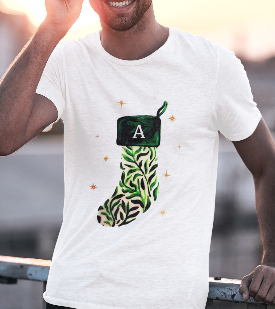 A Stocking Christmas Personalized A Monogram Leaf Pattern Holiday T-Shirt