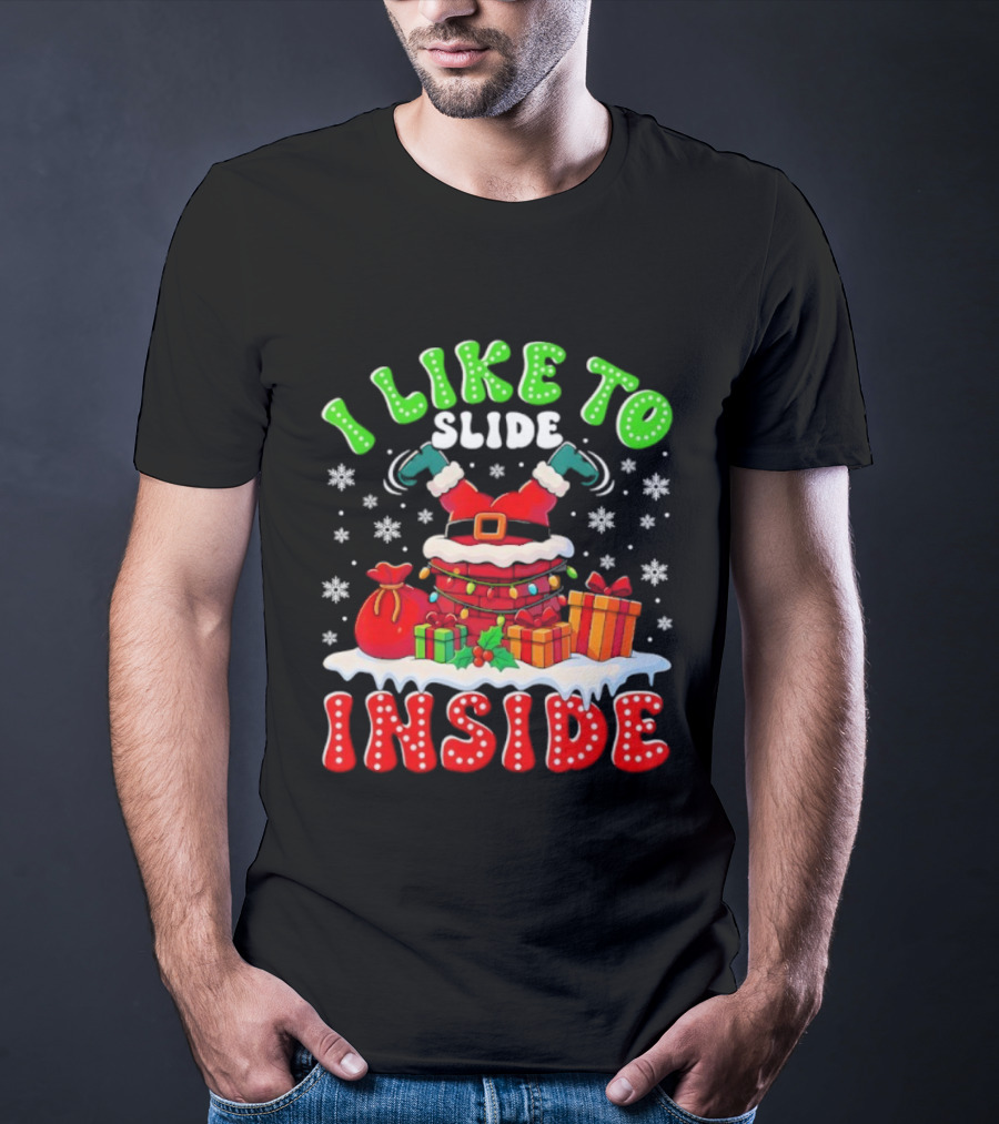 I Like To Slide Inside Funny Santa Christmas Couple Matching T-Shirt