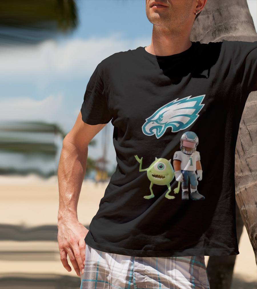 Philadelphia Eagles NFL Mike Wazowski Collaboration Football Fan Gear T-Shirt