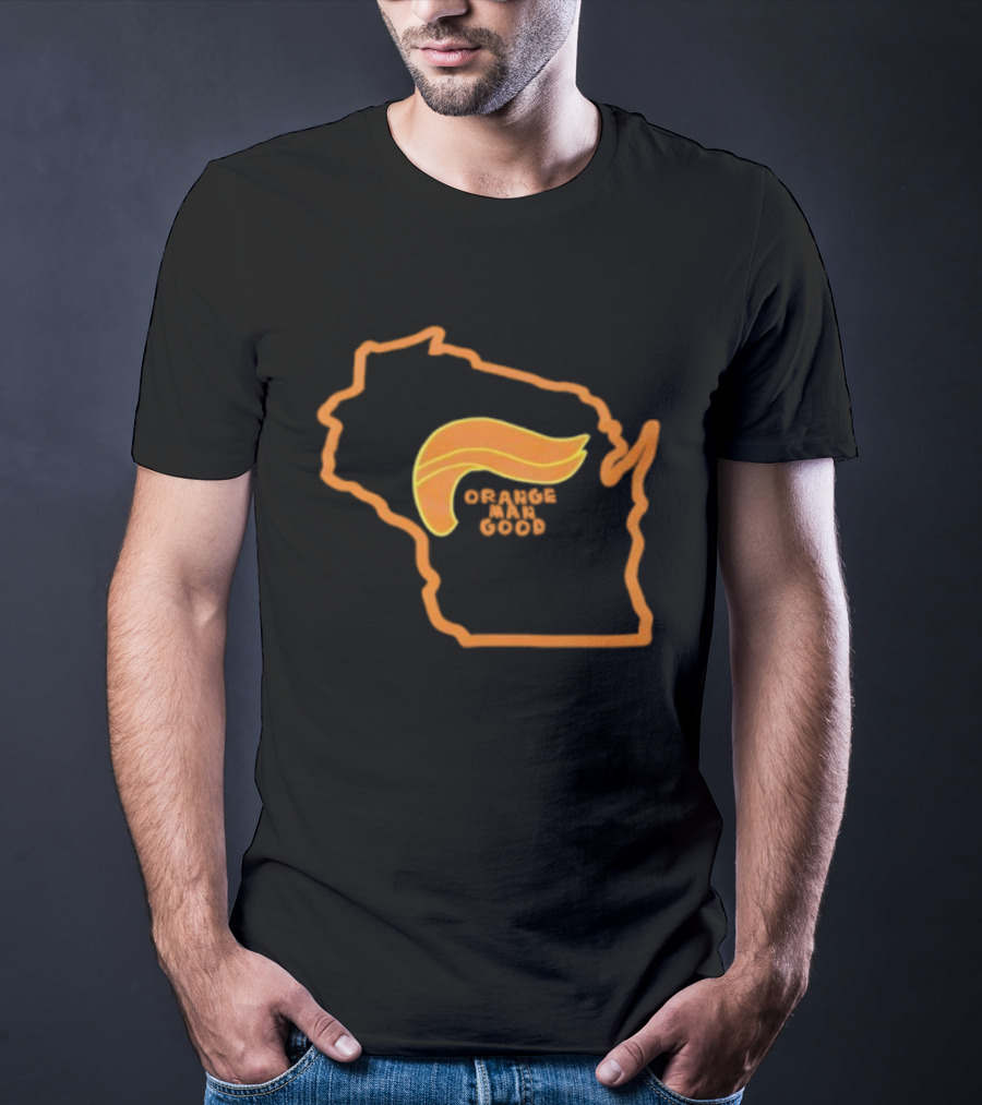 Trump 2025 Wisconsin Orange Man Good Map Outline Hair Icon T-Shirt