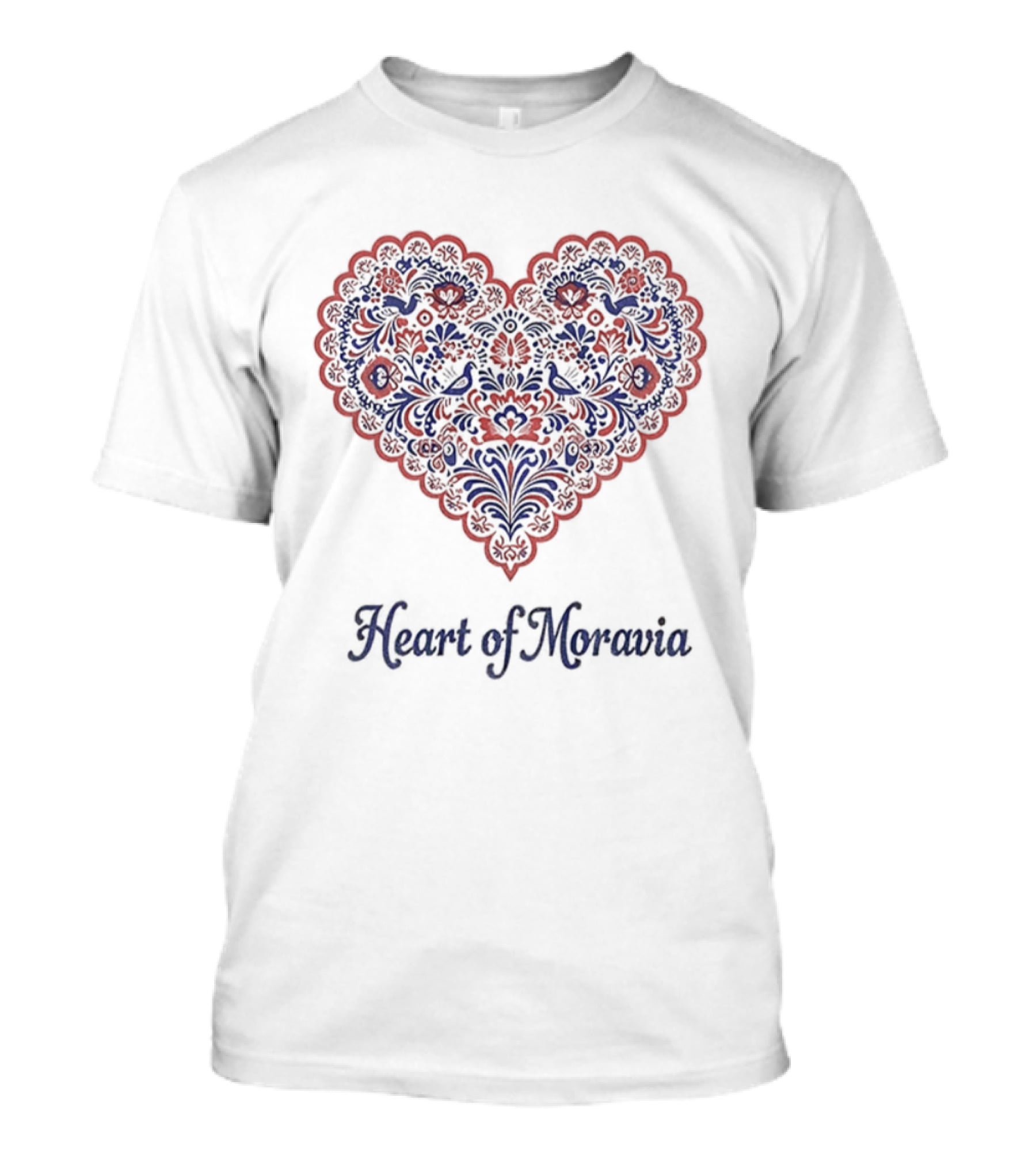 Heart Of Moravia Traditional Red Blue Floral Pattern T-Shirt