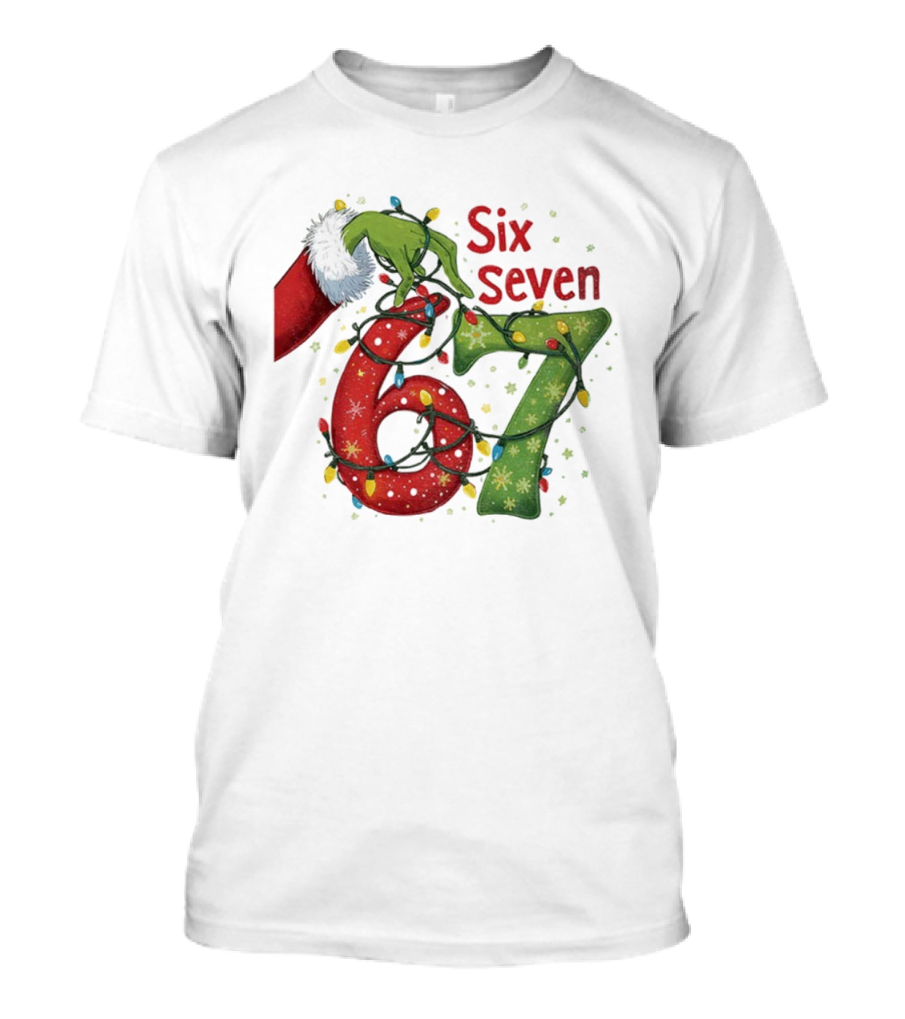 Merry Christmas 2025 Grinch Hand Six Seven Holiday Lights T-Shirt