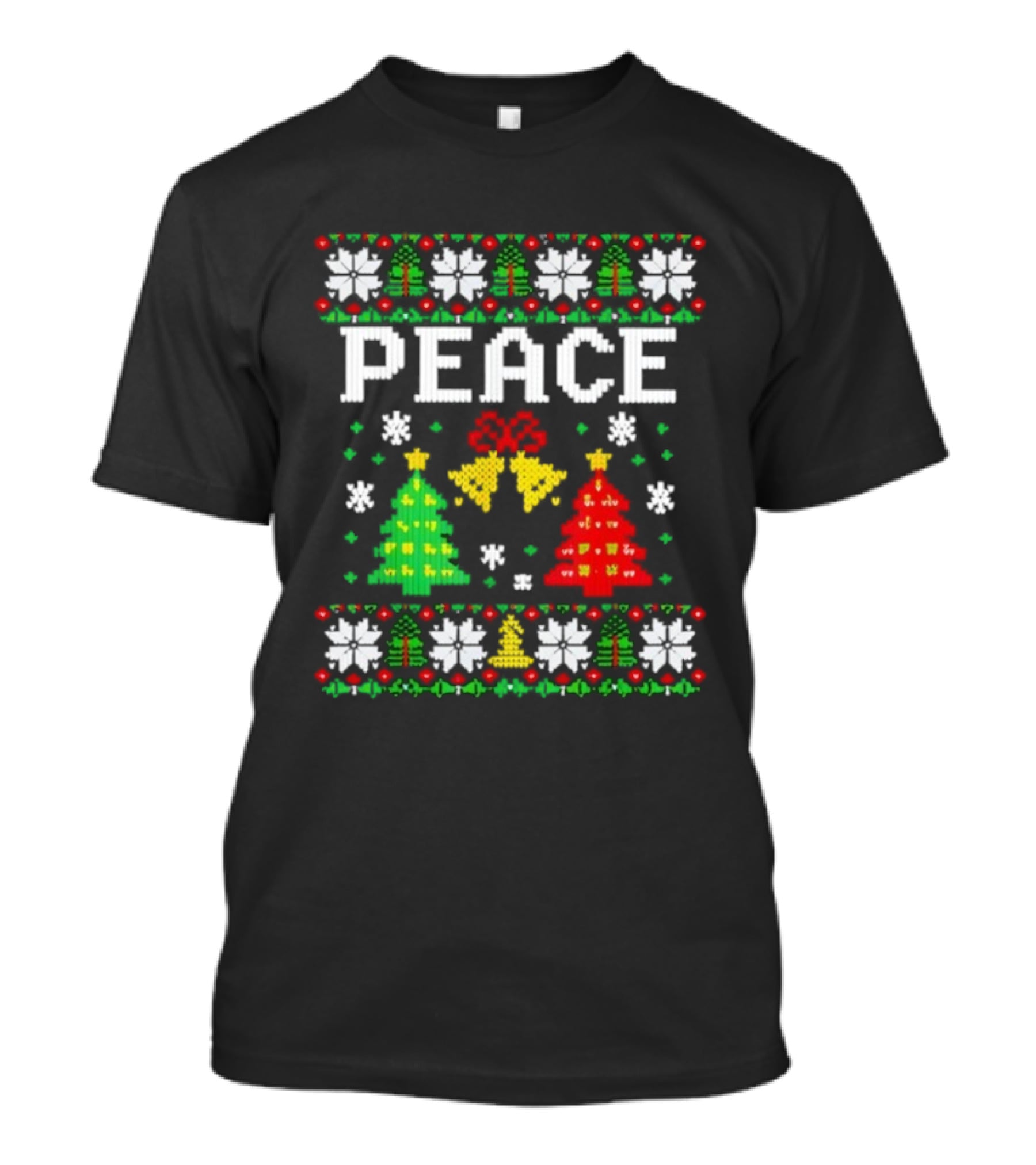 Peace Christmas Trees Snowflakes Matching Ugly Sweater T-Shirt