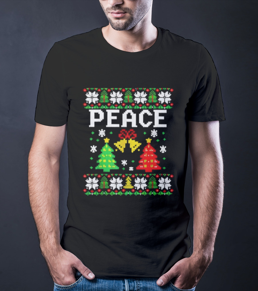 Peace Christmas Trees Snowflakes Matching Ugly Sweater T-Shirt