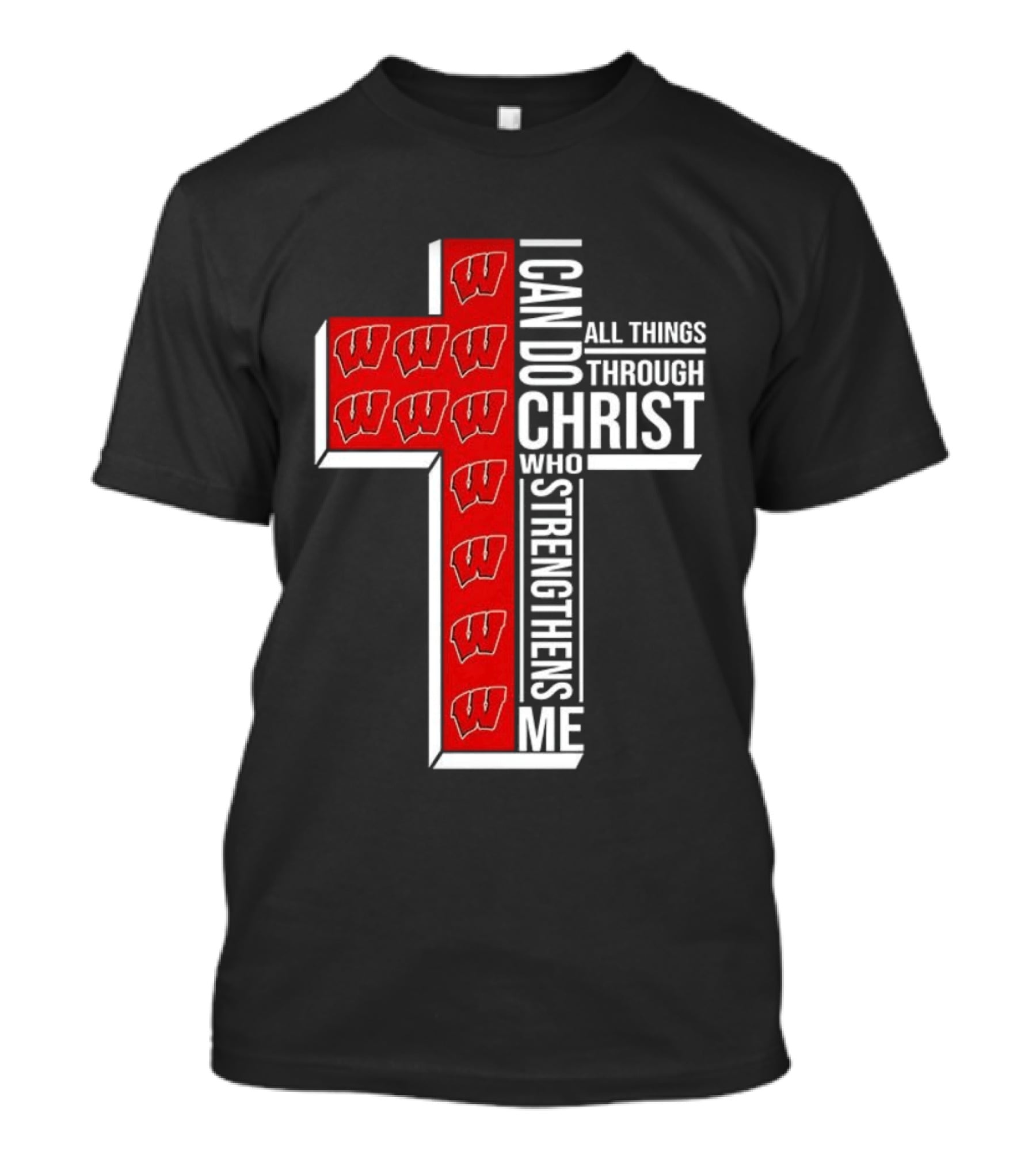 Wisconsin Badgers Cross I Can Do All Things Through Christ Who Strengthens Me T-Shirt
