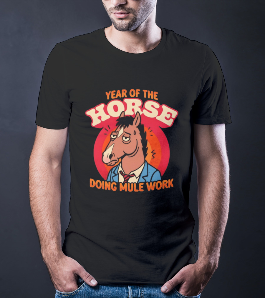 Year Of The Horse Doing Mule Work 2026 Retro Cartoon T-Shirt
