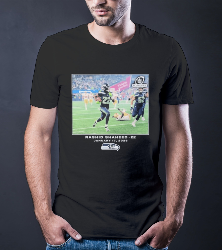 Seahawks Playoffs Rashid Shaheed Jan 17 2026 NFL Action T-Shirt