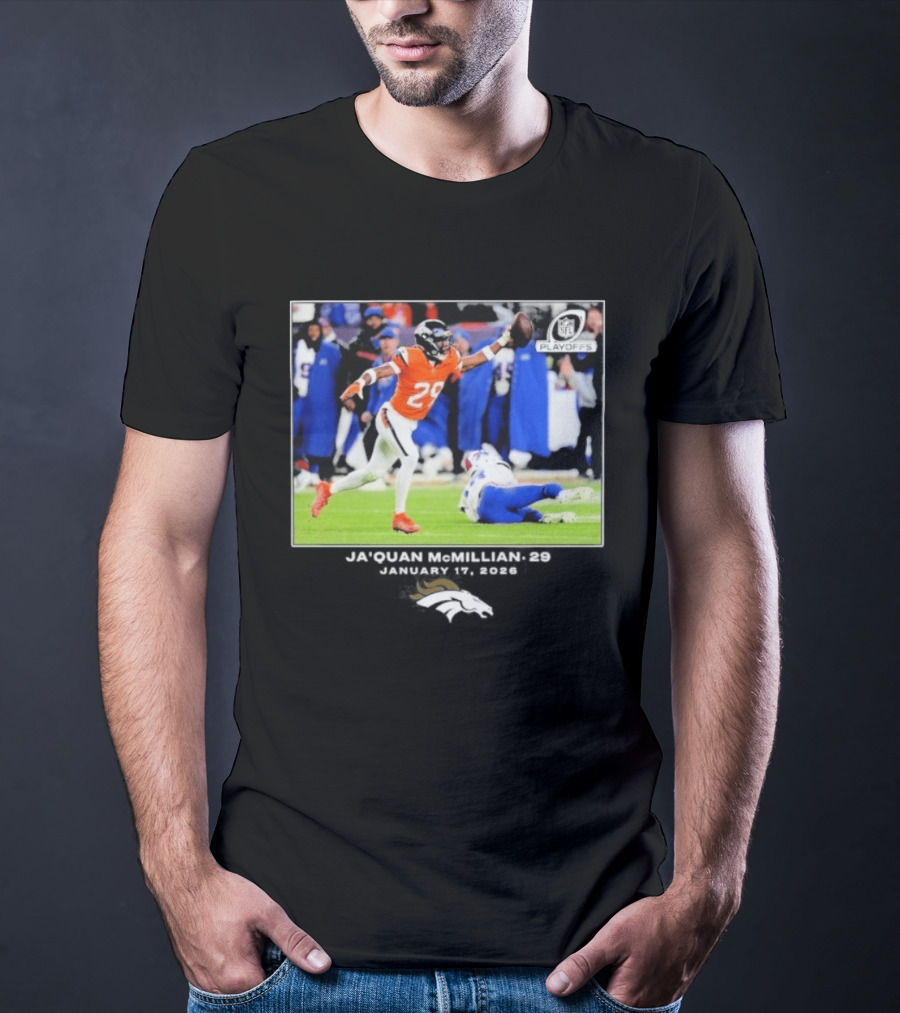 Denver Broncos Playoffs Ja'Quan McMillian 29 Action T-Shirt