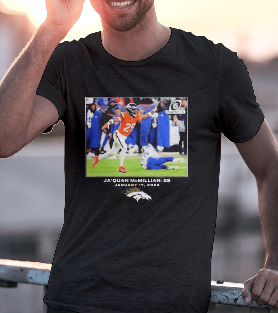 Denver Broncos Playoffs Ja'Quan McMillian 29 Action T-Shirt