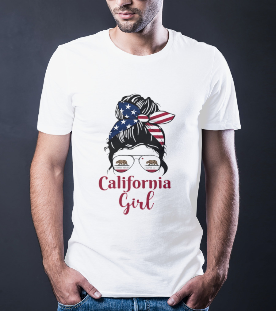 California Girl Sunglasses Bear Bandana Stars Stripes T-Shirt