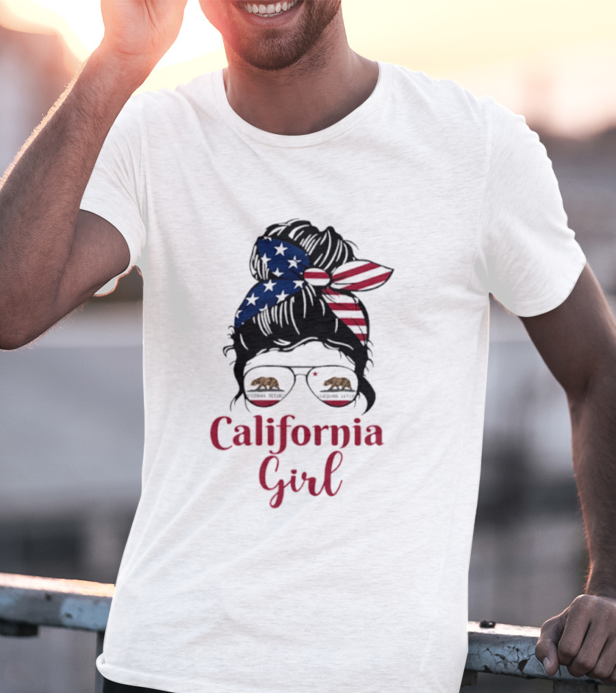 California Girl Sunglasses Bear Bandana Stars Stripes T-Shirt