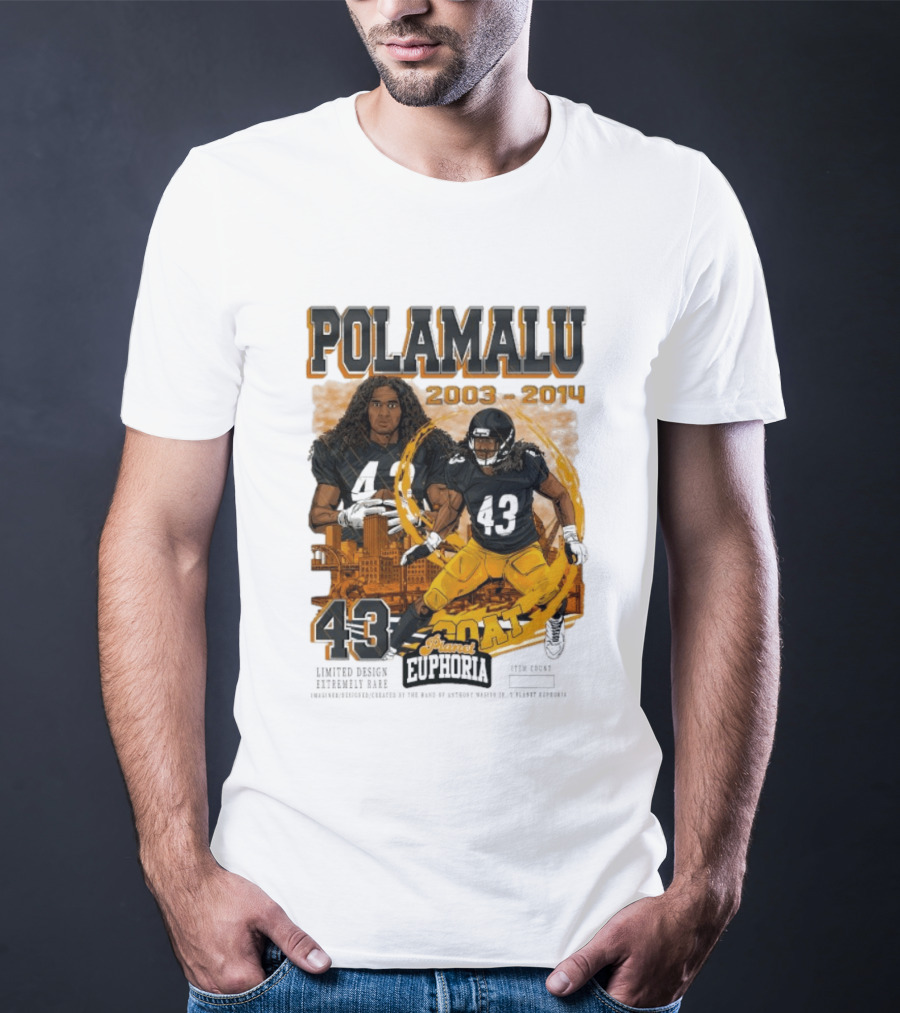 Polamalu 43 Planet Euphoria 2003 2014 GOAT Steelers T-Shirt
