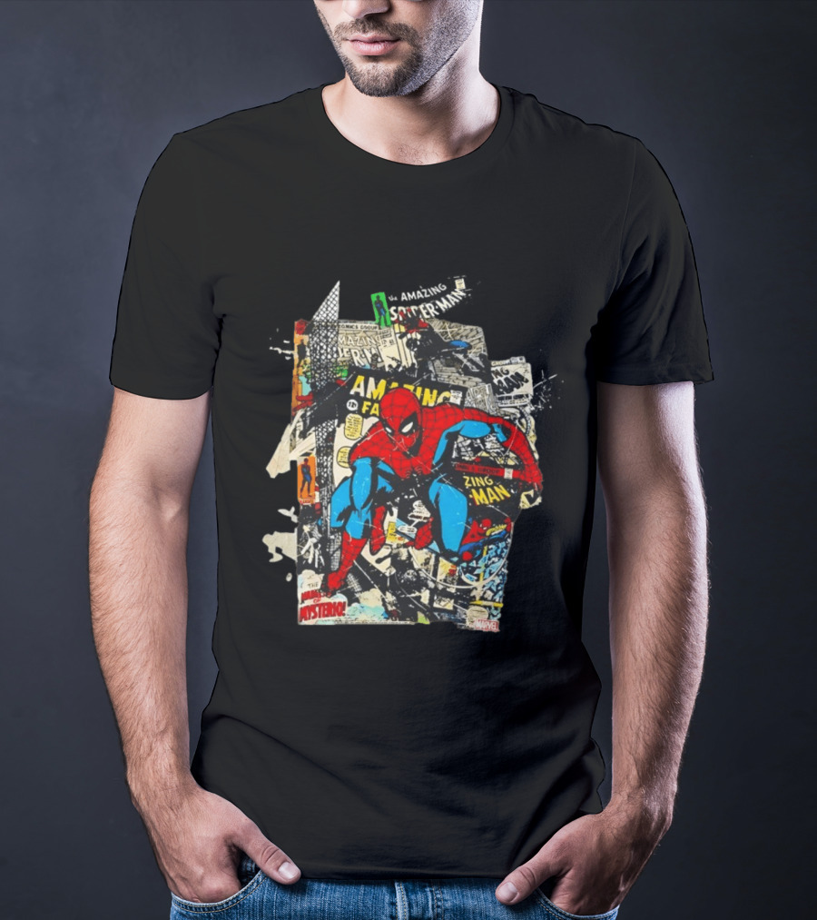 Amazing Fantasy Spider Man Zing Man Marvel Comic Collage T-Shirt