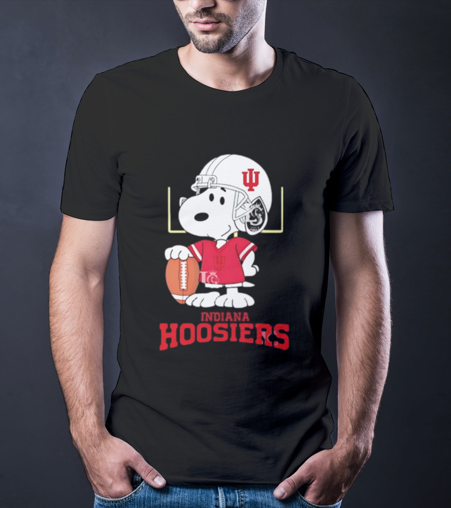 Snoopy Indiana Hoosiers Football Helmet Jersey Football Field T-Shirt