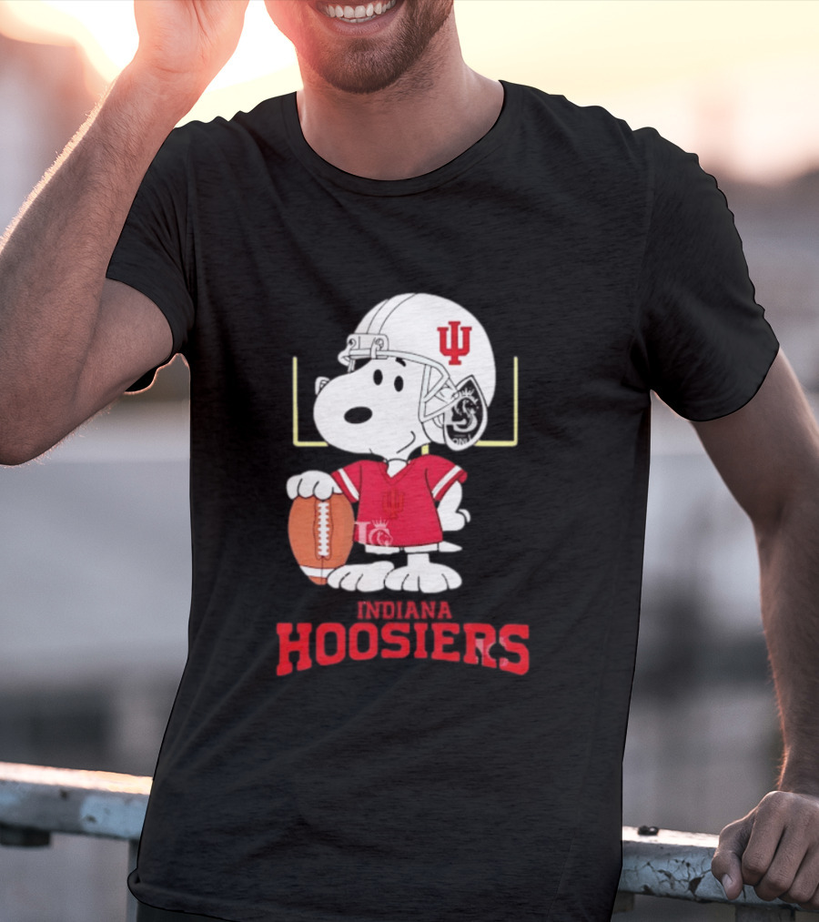 Snoopy Indiana Hoosiers Football Helmet Jersey Football Field T-Shirt