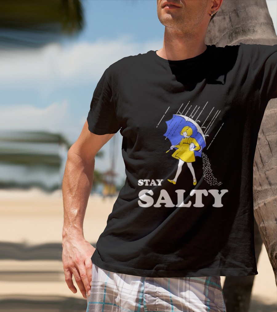 Stay Salty Girl In Yellow With Blue Umbrella T-Shirt