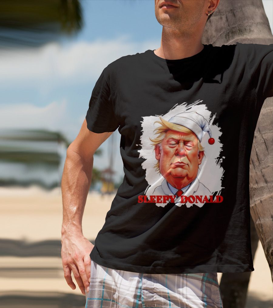 Sleepy Donald Trump In Pajama And Nightcap Cartoon T-Shirt