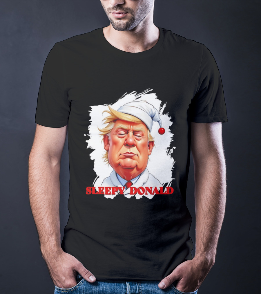 Sleepy Donald Trump In Pajama And Nightcap Cartoon T-Shirt