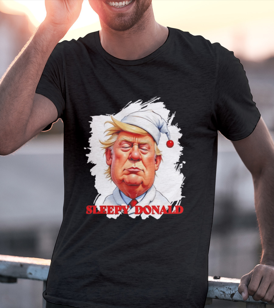 Sleepy Donald Trump In Pajama And Nightcap Cartoon T-Shirt