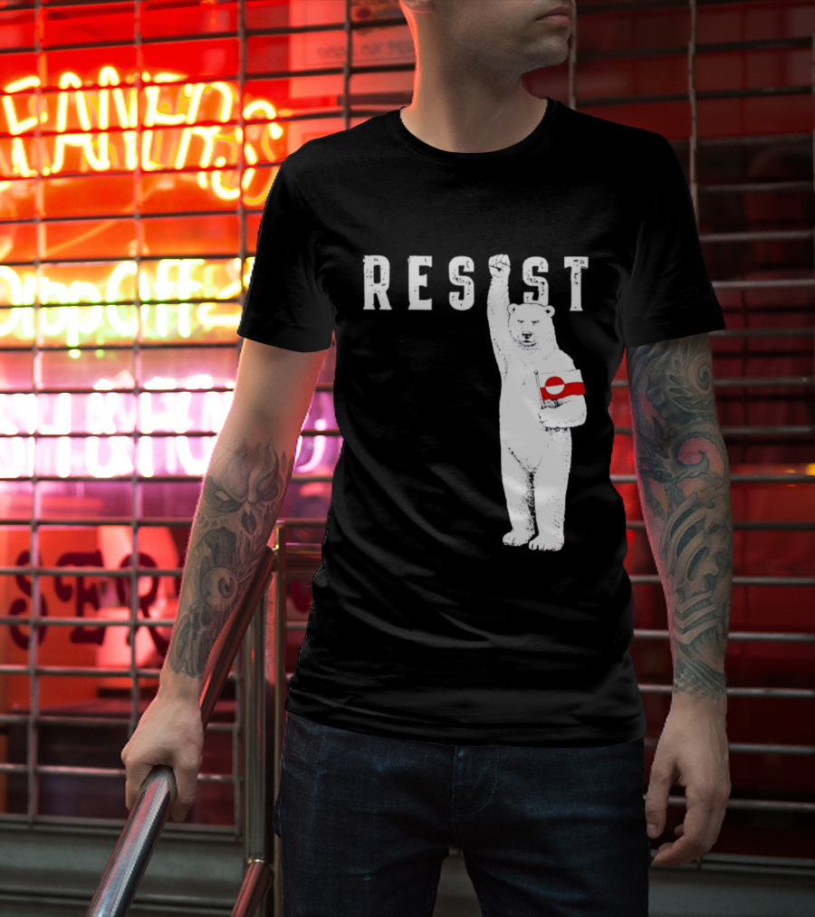 Resist Polar Bear Holding Greenland Flag T-Shirt
