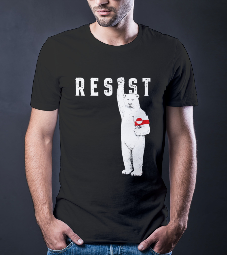 Resist Polar Bear Holding Greenland Flag T-Shirt