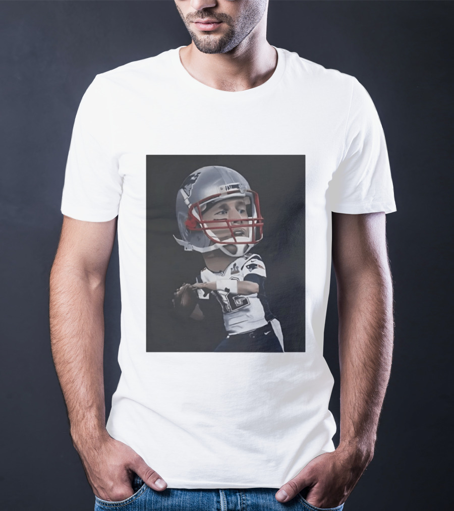 Tom Brady New England Patriots Caricature Super Bowl MVP Quarterback 12 Football Helmet T-Shirt