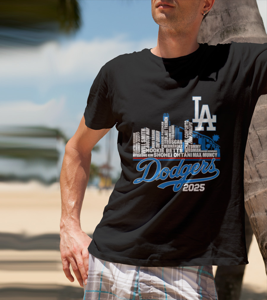 Los Angeles Dodgers 2025 City Skyline Name Players T-Shirt