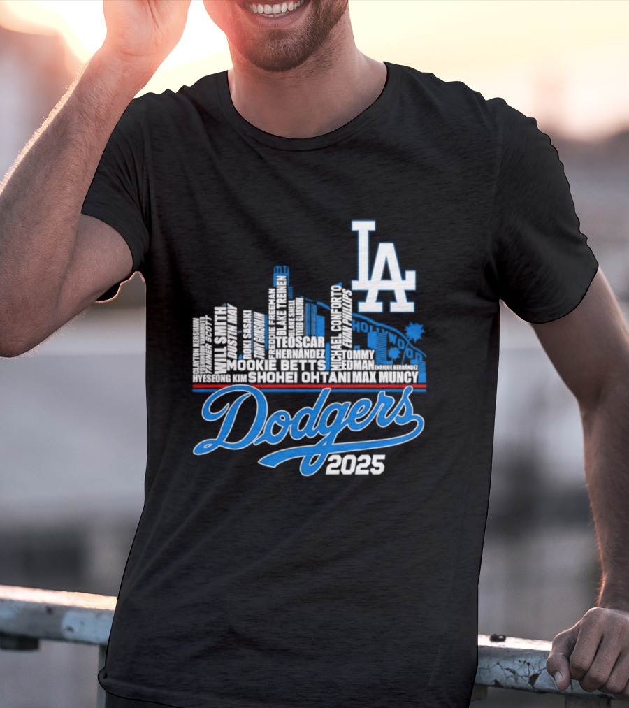 Los Angeles Dodgers 2025 City Skyline Name Players T-Shirt