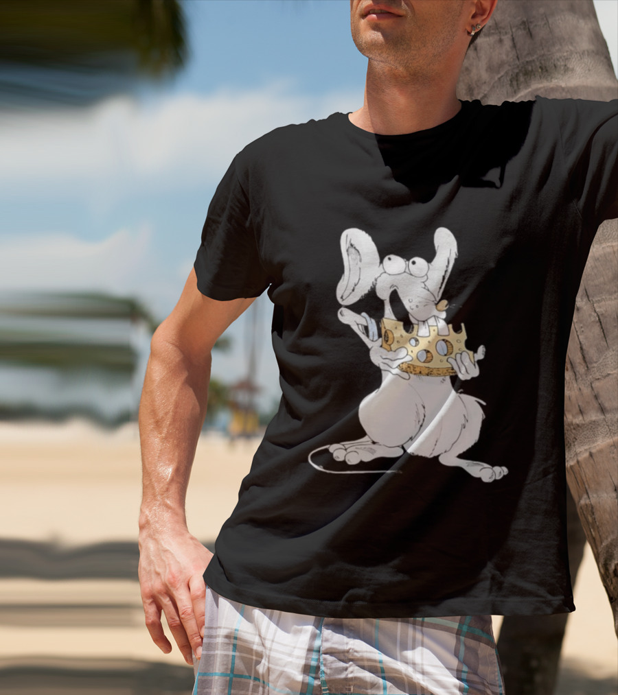Cartoon Mouse Enjoying Swiss Cheese T-Shirt