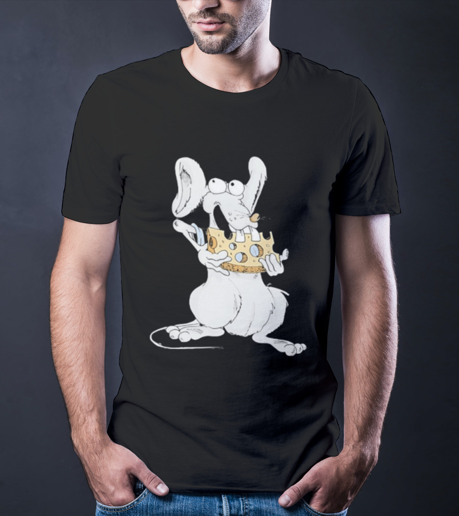 Cartoon Mouse Enjoying Swiss Cheese T-Shirt
