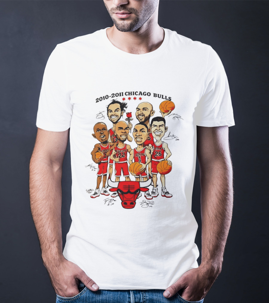 2010 2011 Chicago Bulls NBA Team Caricature T-Shirt