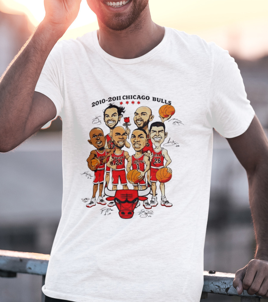 2010 2011 Chicago Bulls NBA Team Caricature T-Shirt