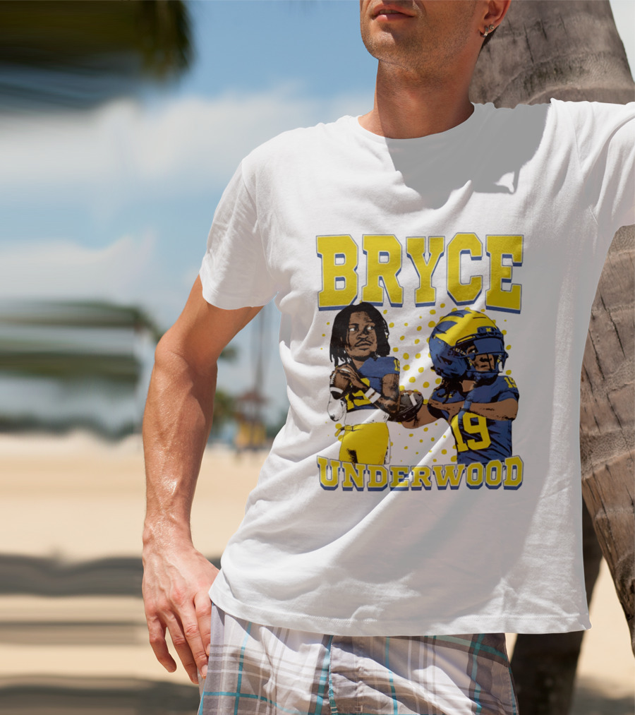 Bryce Underwood Michigan Blue And Yellow Football Caricature 19 T-Shirt