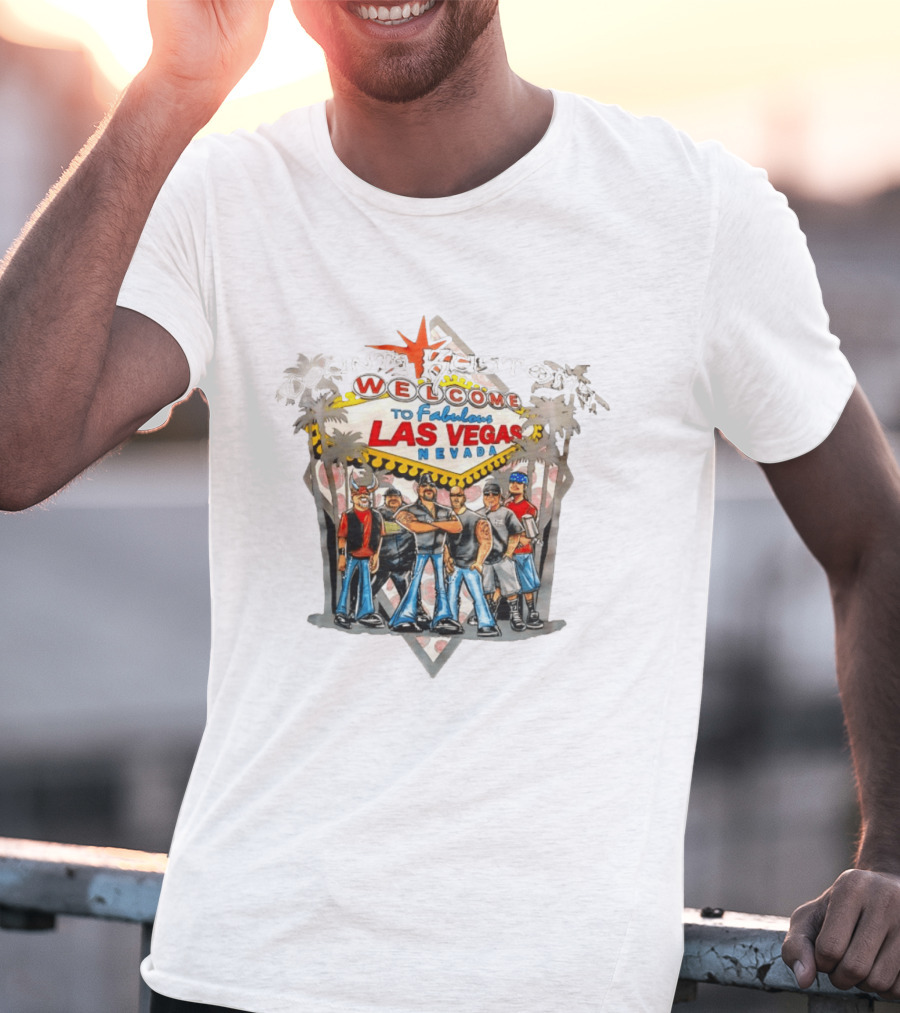 Count's Kustoms Welcome To Fabulous Las Vegas Nevada Sign With Crew Illustrations T-Shirt