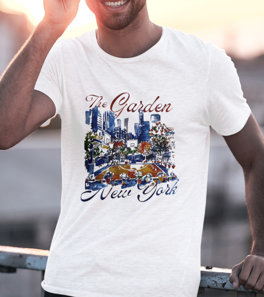 The Garden New York Basketball Court Skyline Blossoms T-Shirt