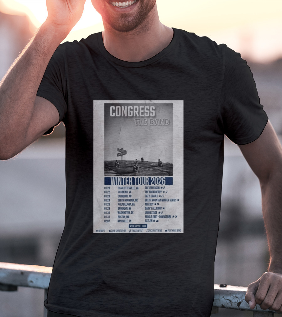 Congress The Band Winter Tour 2026 Charlottesville Richmond Carrboro Beech Mountain Philadelphia Brooklyn Washington Boston Nashville T-Shirt