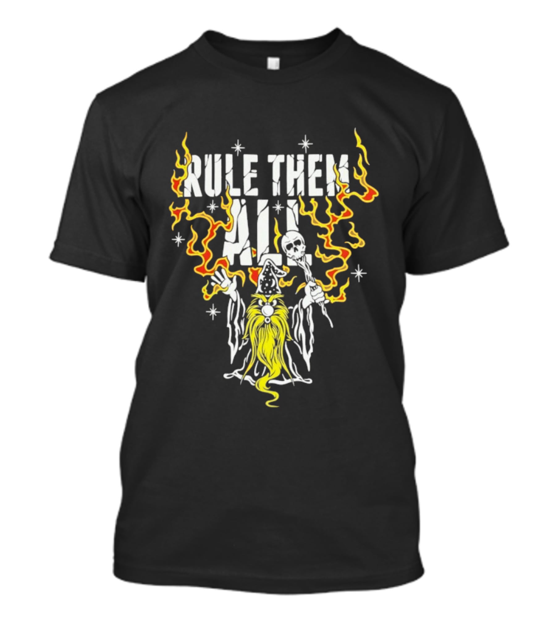 Rule Them All Wizard Flames Magic Power Wand And Stars T-Shirt
