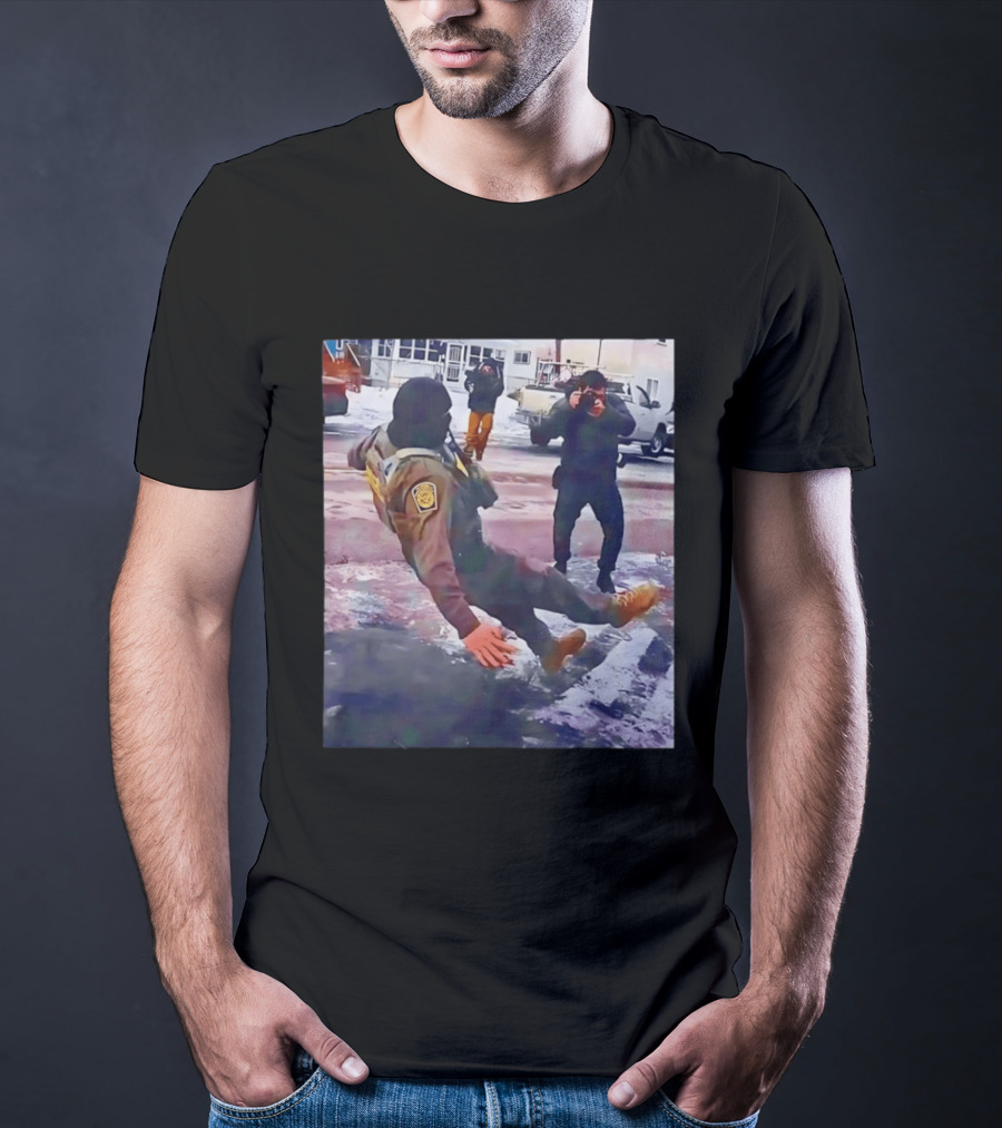 ICE Agent Slipping On Ice Captured In Epic Photo Moment T-Shirt