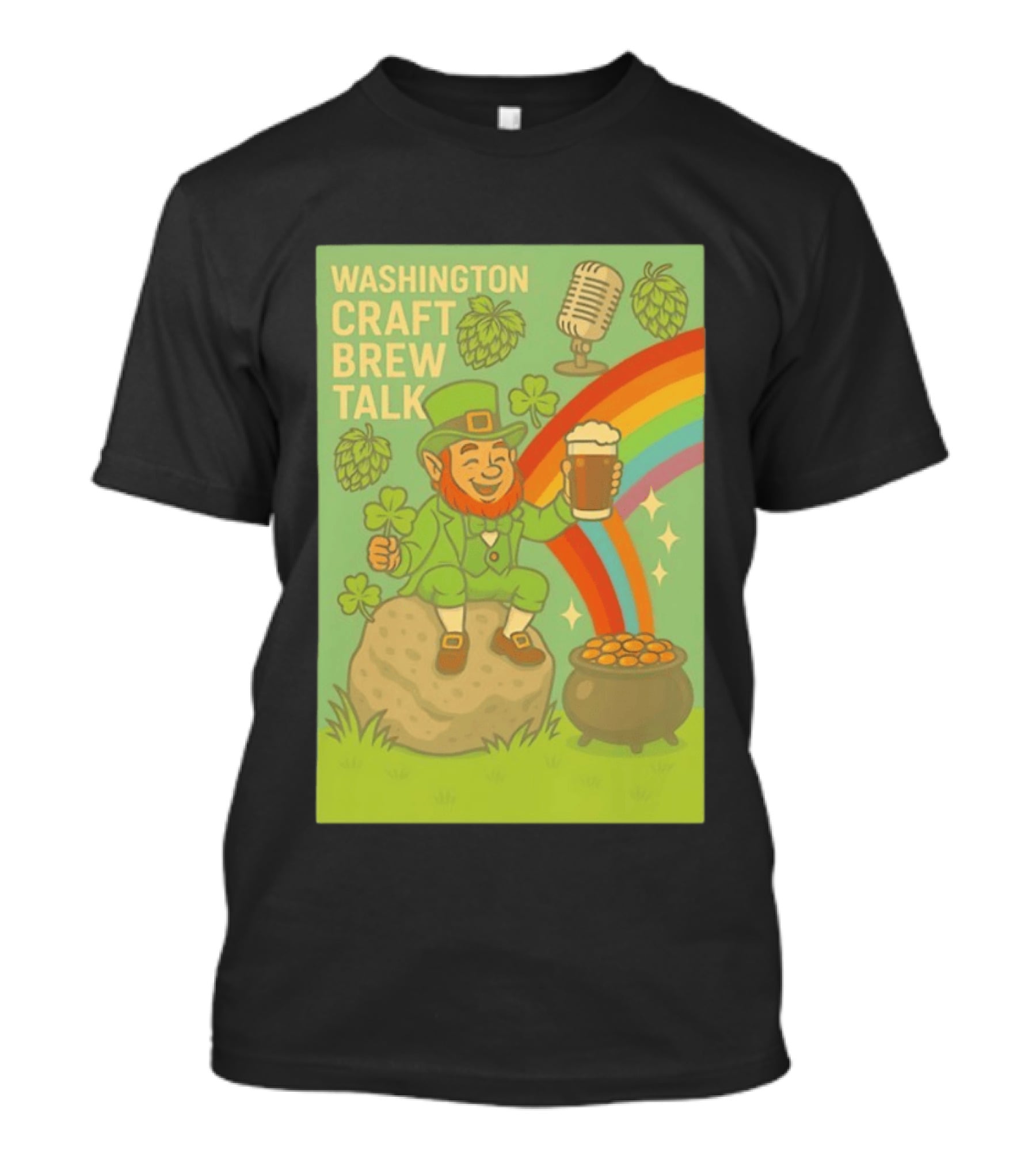 Washington Craft Brew Talk St Patrick's Day Leprechaun Rainbow Clover Hops Beer Celebration T-Shirt