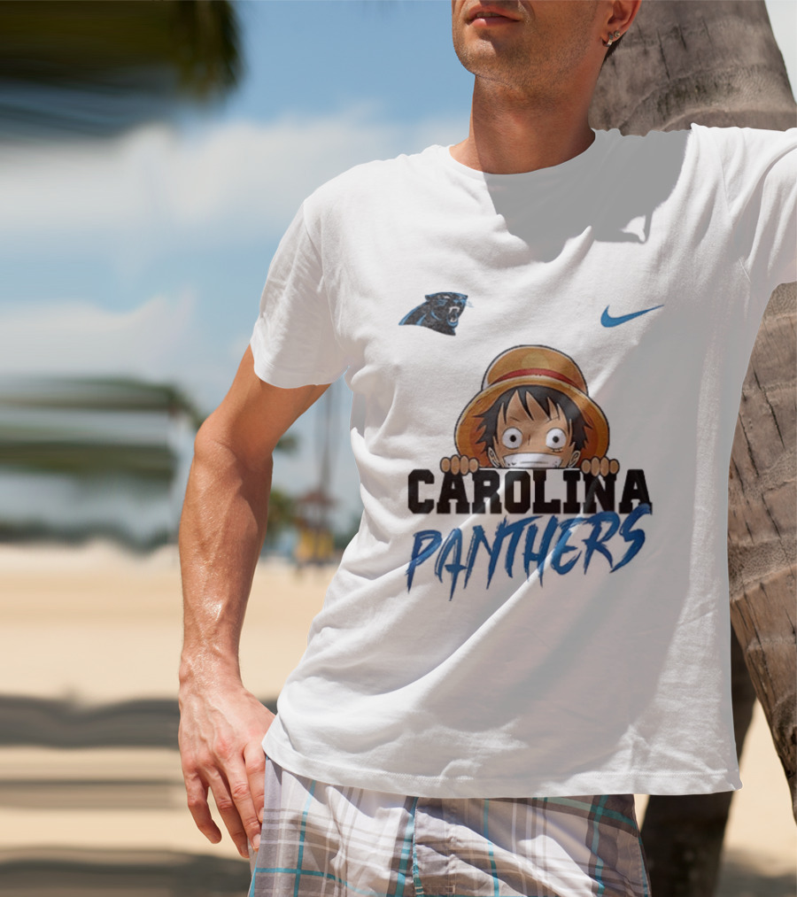 Carolina Panthers One Piece Monkey D Luffy Nike Collaboration T-Shirt