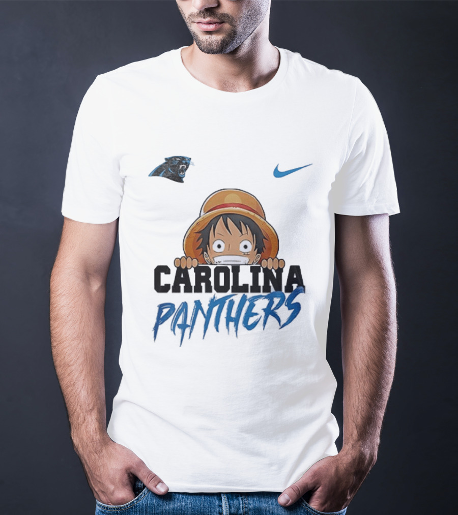 Carolina Panthers One Piece Monkey D Luffy Nike Collaboration T-Shirt