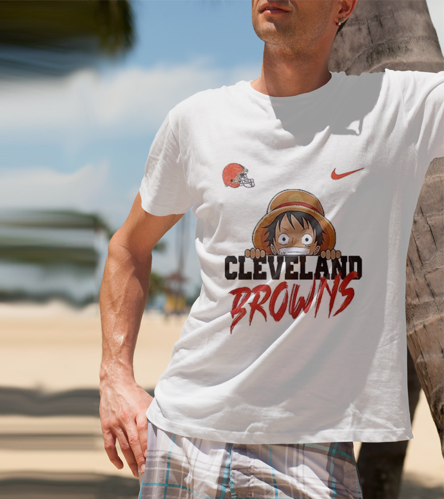 Cleveland Browns One Piece Monkey D Luffy Nike Collaboration T-Shirt