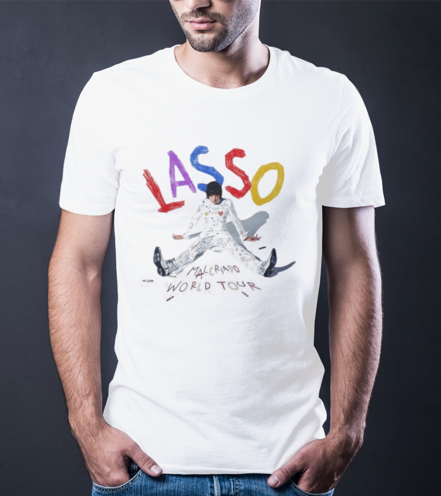 Lasso Malcriado 2025 World Tour Dates Colorful Lettering And Outfit T-Shirt