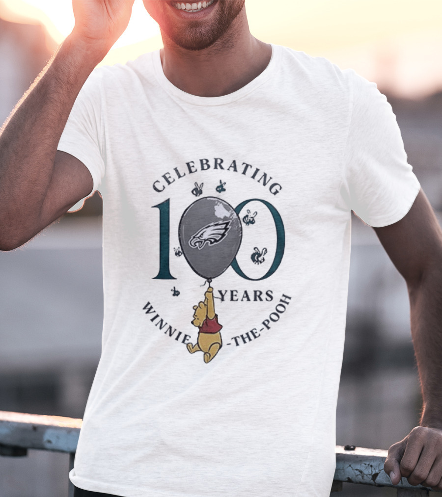 Philadelphia Eagles Winnie The Pooh 100th Anniversary Celebrating Balloon T-Shirt