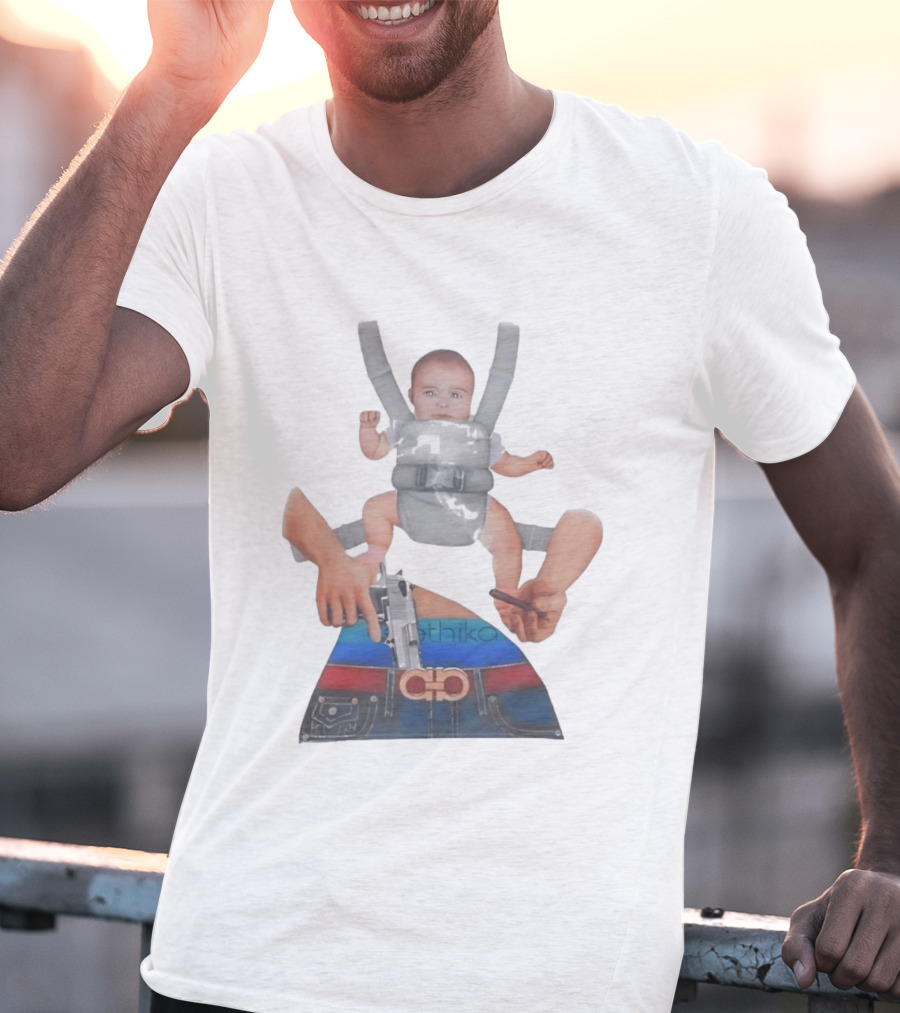 Ethika Responsible Father Baby Carrier Gun Mobile Concept T-Shirt