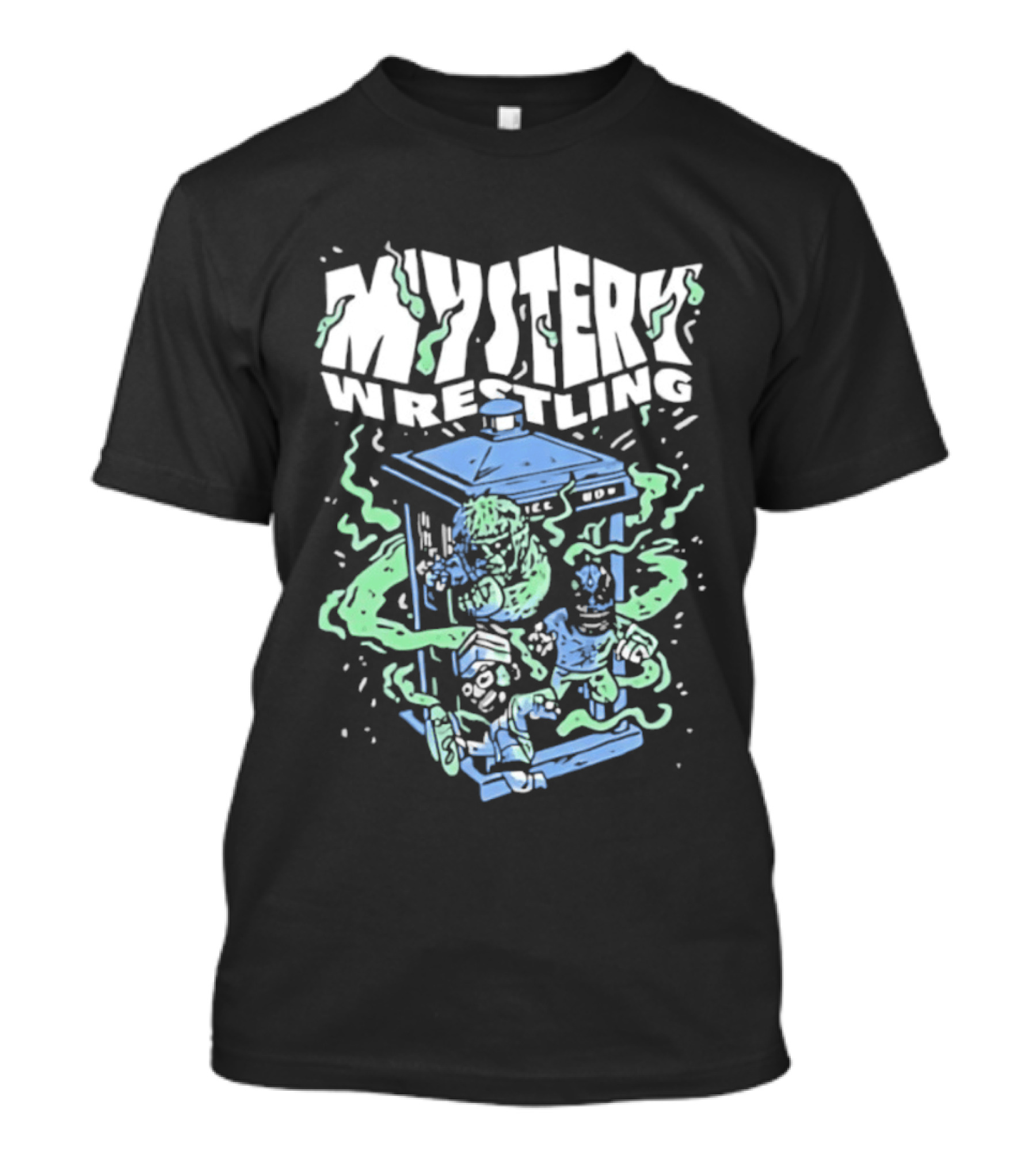 Mystery Wrestling Dr Who Boxing Tardis Green Monster Match T-Shirt