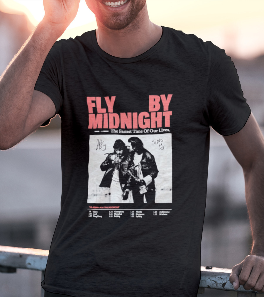 Fly By Midnight The Fastest Time Of Our Lives Black And White Signatures T-Shirt